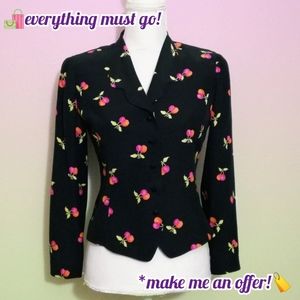 🍒Dana Buchman Cherry Patterned 100% Silk Blazer